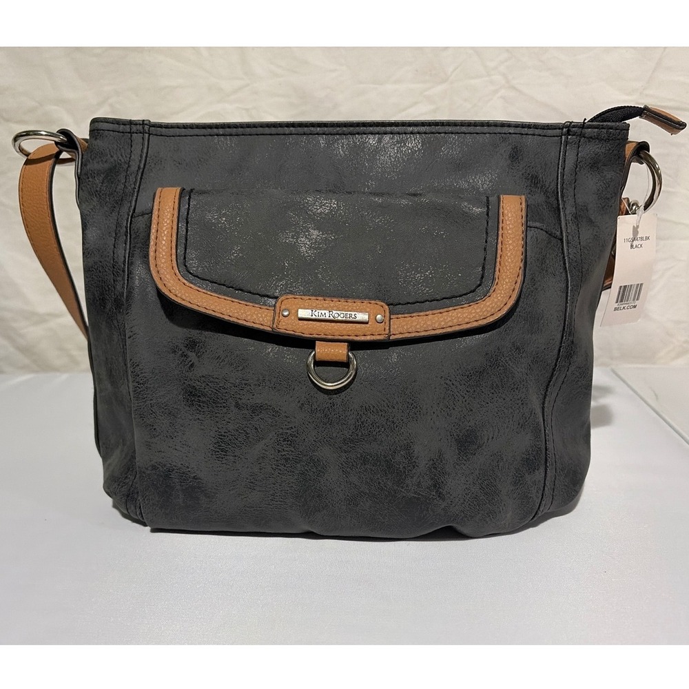 Kim Rogers Gray Tan Faux Leather Crossbody Bag Shoulder Purse 
NEW